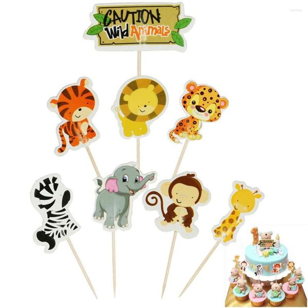 Festive Supplies 24 Stück Dschungel-Safari-Cupcake-Picks, Tier-Kuchenaufsätze, Cartoon-Einsätze, Karten-Party-Geschenke für Kinder, Geburtstag, Hochzeit, Dekoration