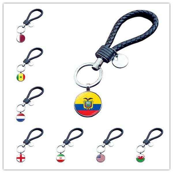 Nationalflaggen-Schlüsselanhänger, Katar-WM-Schlüsselanhänger, Fußball-Souvenir, Geschenk, Lederseil-Schlüsselanhänger
