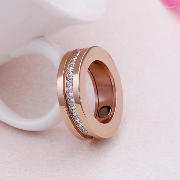 Anéis de casamento Magnet Fitness Healthy Titanium Steel Rose Gold Color Zircon Eternity Band Ring Dybing para mulheres atacado R4870