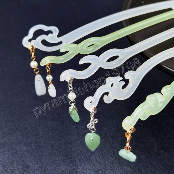 Vintage Hanfu Hair Stick Mulheres Pearl Tassel Acetato de cabelo Hairpin Hairpin Hair Hair Jewelry Acess￳rio