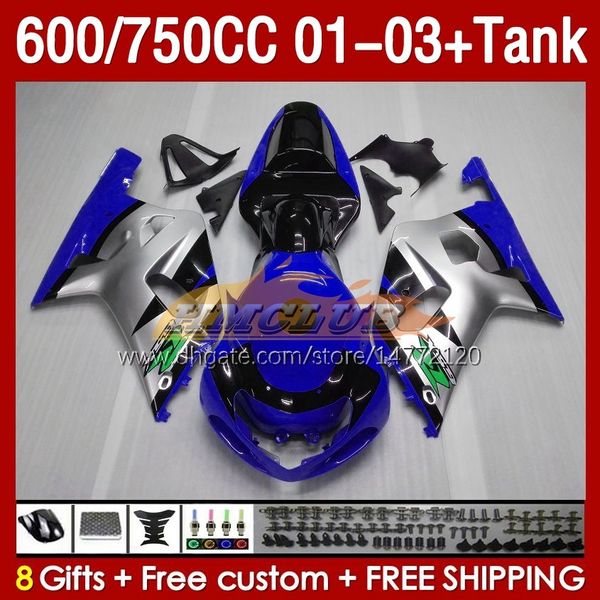 Spritzguss-Verkleidungstank für Suzuki GSXR750 GSXR-750 GSXR600 750CC K1 2001 2002 2003 152No.90 600CC GSXR-600 01-03 GSXR 750 600 CC 01 02 03 OEM-Verkleidung blau silbrig schwarz