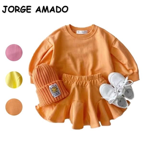 Kleidung Sets Koreanischen Stil Frühling Baby Mädchen Junge Lange Ärmel Runde Kragen Candy Farbe SweatshirtRock geboren Kleidung E3900 220915