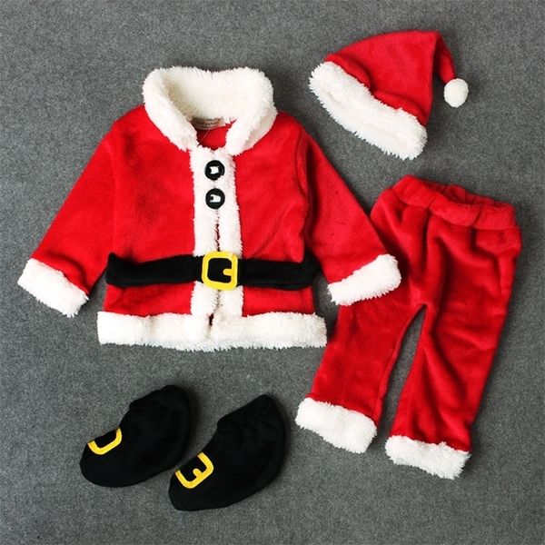 Kleidung Sets 4PCS Weihnachten Kleidung Set Baby Junge Mädchen Langarm Santa Claus Tops Hosen Hut Schuhe Anzug Kinder 220915