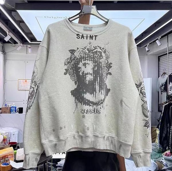 Felpe beige Girocollo Felpe con cappuccio taglie forti da uomo Felpe Donna 2023ss graffiti vandalismo casual dolcevita allentato