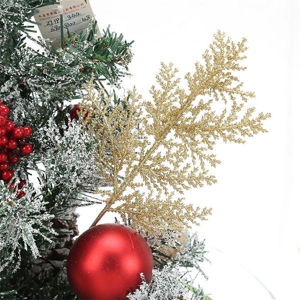 Decorazioni natalizie 10 pz / lotto Piante artificiali Rami di pino Decorazione dell'albero Oro scintillante Materiale paillettes Accessori per la casa 220914