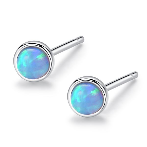 Yeni Moda Mini S925 Gümüş Opal Saplama Küpe Basit Küçük Taze Yuvarlak Opal Lady's Ear Piercing Mücevherat