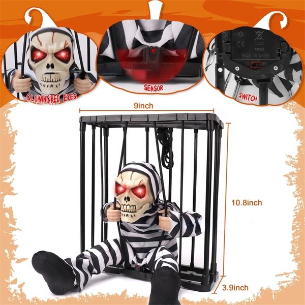 Decoração de festa Halloween decoração de esqueleto elétrico brinquedo piscando sons de luz de som de batata assustadora Prisioneiro Ghost Houd House House Horror Party adereços 220915