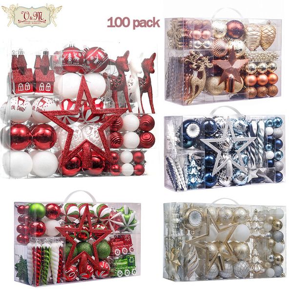 Decorações de Natal Valery Madelyn100pack Ball Luxo Hanecas de Hanecas de Natal Conjunto de Supplies de Artesanato Decoração de Casa de 2023 anos 220914