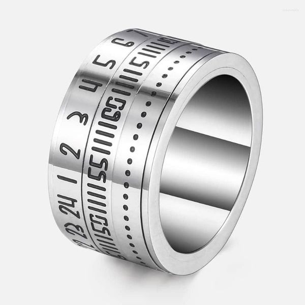 Anéis de casamento Spinner de anel masculino Escala de tempo digital em aço inoxidável jóias masculinas Jóias Valentins Presente para homens 14mm 2022 Mulheres