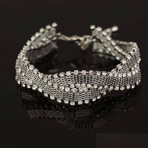 Link Chain Link The Girl A Gift Braccialetti da sposa Braccialetti Nuovo arrivo Fl Star Super lucido strass Crystal Sier Catene da donna 27 Dha5C