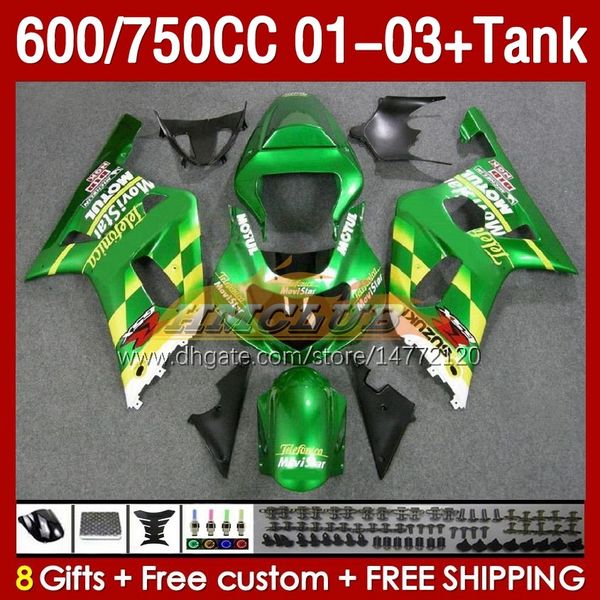 OEM Movistar Green Taving Tank для Suzuki GSXR-750 GSXR600 750CC K1 GSXR750 01 02 03 152NO.49 600CC GSXR 750 600 CC 2001 2002 2003 GSXR-600 01-03