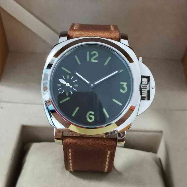 Cassa in acciaio inossidabile 316l da 44 mm Orologio meccanico manuale Quadrante nero Numero verde St3600 Movimento Vetro minerale o zaffiro