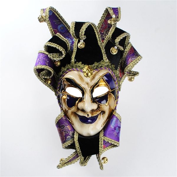 Maschere per feste Classica lVENICE MASK Phantom Opera Maschera veneziana con campana Handmade Full Face Cosplay Maschera di Halloween Puntelli per feste Anime 220915