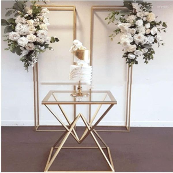 Decoração de festas de luxo moda ao ar livre arco de casamento brilhante moldura de ouro coluna plinto de suporte de suporte de flores Balão de batismo