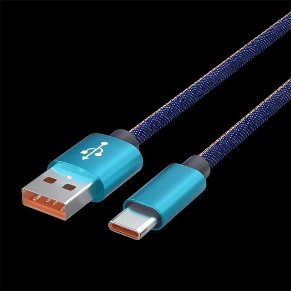 Cavi USB Type-C a ricarica rapida Cavo dati USB-C 3FT jean intrecciato nero/rosso/blu