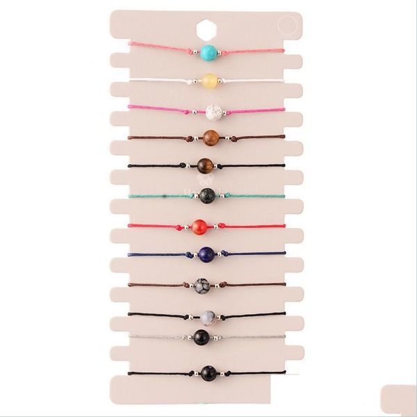 Cadeia de link 12pcs/conjuntos de pedras artesanais naturais Bulbões de pulseiras tecidas para mulheres Jóias de pulseira de corda Ajusta infantil Bir Dh7oa