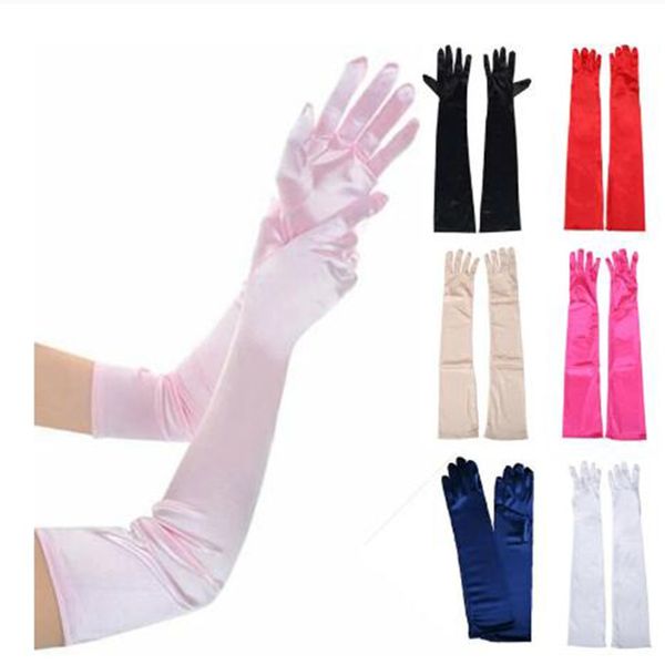 Damen-Handschuhe für Abendparty, formelle Handschuhe, einfarbig, Satin, lange Fingerhandschuhe für Veranstaltungen, Aktivitäten, Rot, Weiß, Rose, Farbe de764