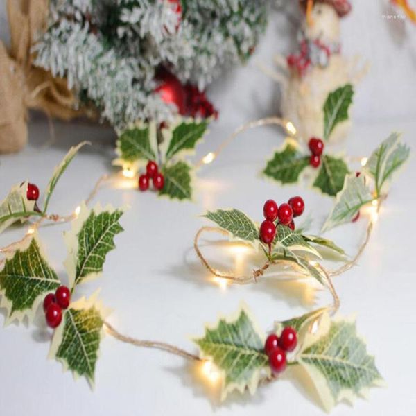 Decorações de Natal 2m Lâmpada de guirlanda de folhas LED para ano Ivy Vine Artificial Green Fairy String Lights Decoração de festa de casamento