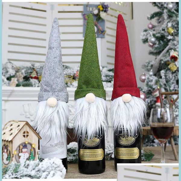 Decorazioni natalizie Bambola senza volto di Natale Custodia per bottiglia di vino Nordic Land God Babbo Natale Champagne Er Borsa regalo Decorazione Drop Deli Dhznj