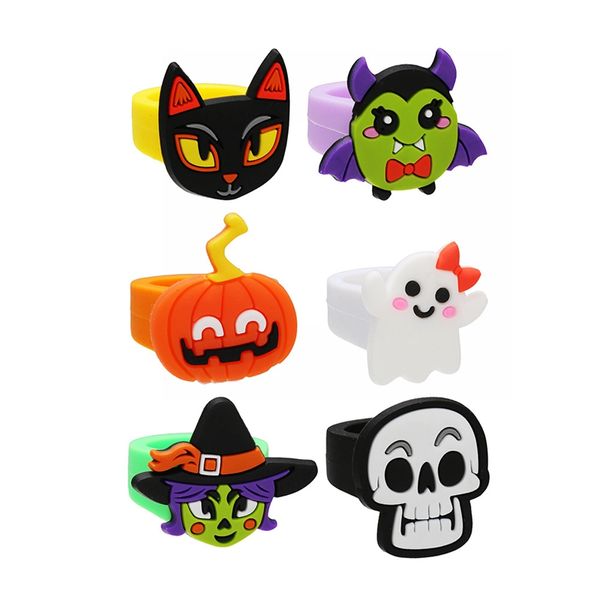 Anelli di Halloween Simpatico cartone animato Anello da strega PVC per bambini Giocattoli morbidi Regali Happy Helloween Decorazioni per feste Dolcetto o scherzetto Supplie 1036