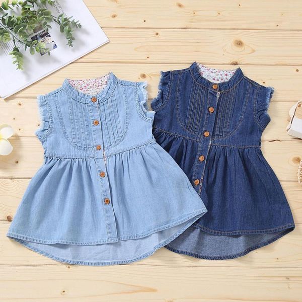 Vestidos meninas sereias de bebê vestido de cauda meninas botões de botão de princesa de verão jeans da criança brifa de vestido 5t outono