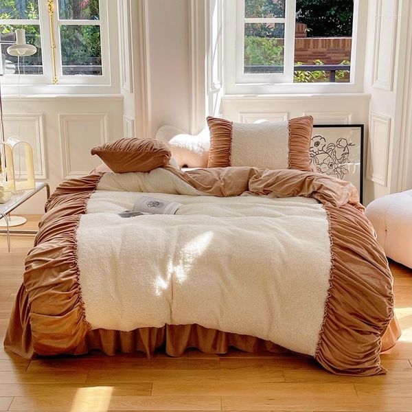 Defina a cama de cama de lã de lã de veludo berbeto de inverno Conjunto de saia para a cama de veludo