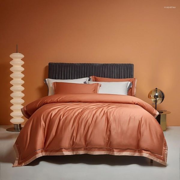 Defina a cama Luxury Orange White Branco 1000tc Cetin Algody Quality