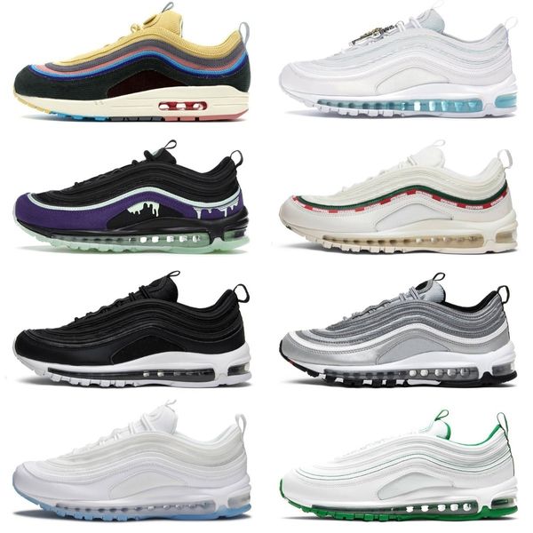 Designer 97 Running Shoes Trainers Triple White Black Chile Red Volt Reflective Silver Gym Red Mens Women 97S Mschf X Satan Inri Jesus Sean Wotherspoon Airs Tênis