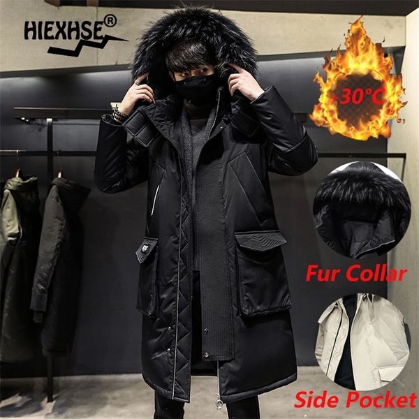 Homens Down Parkas Inverno Masculino Casual Long Parka Sobretudo Ao Ar Livre Multi-bolso Quente Grosso Homens Pato Branco Jaqueta Com Capuz Puffer Casacos Casaco 220916