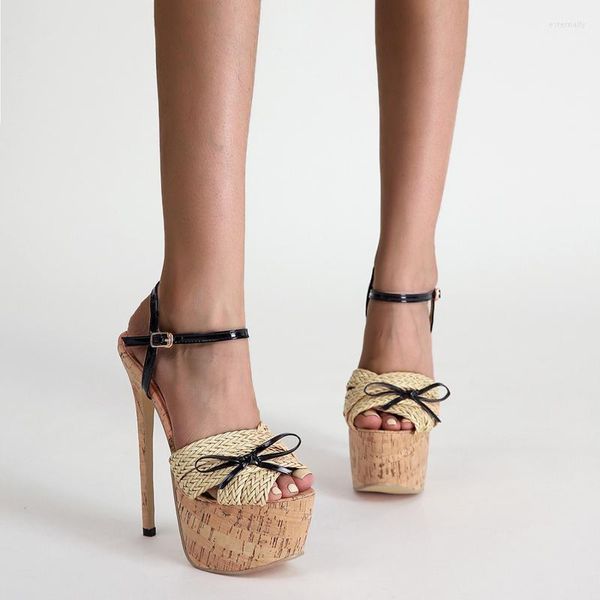 Sandalen Damen Designer Plateau High Heels Sommer Weave Bow Stripper Schuhe 17cm Damen Sandel Größe 11 Sandalen Dames 2022