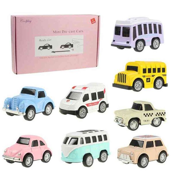 s Coolplay Nette Mini Diecast Pull Back Fahrzeuge Modell Spielzeug Metall Schöne Bunte Taxi Bus Spielzeug Legierung Auto Für Kinder geschenk 0915