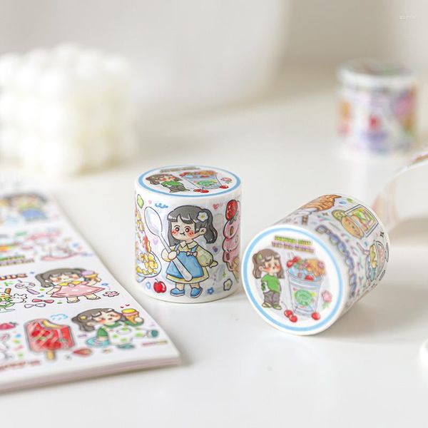 Confezione regalo Cartone animato adorabile ICE-Cream Girl Nastri speciali per olio Nastro adesivo per diario Adesivo Washi per decorazione Scrapbooking fai-da-te