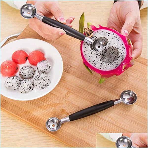 Utensili per frutta e verdura Acciaio inossidabile a doppia testa per anguria Baller Scoop Frutta Palla Cucchiaio per gelato Utensile da cucina Accessorio da cucina Dhygg