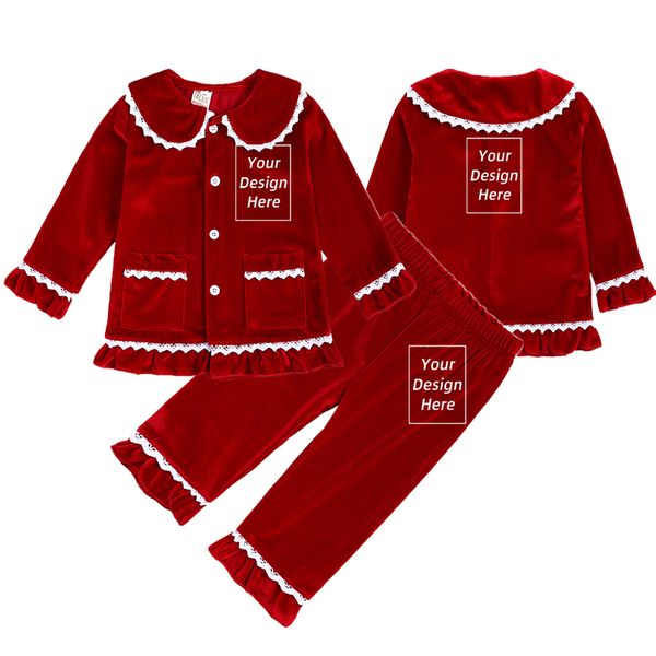 Pigiama Personalizzato Bambini Bambini Famiglia Natale Pigiama di velluto dorato Vestito da ragazza ragazzo rosso Vestiti abbinati Costume regalo di Natale personalizzato 220915