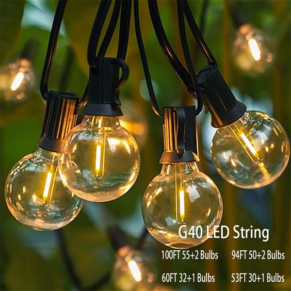 Decorazioni natalizie 25FT 30FT 50FTG40 LED Bolla di plastica Cortile Esterno Fiaba Matrimonio Sferico Festa Ghirlanda Luce bianca calda Luce vintage 220916