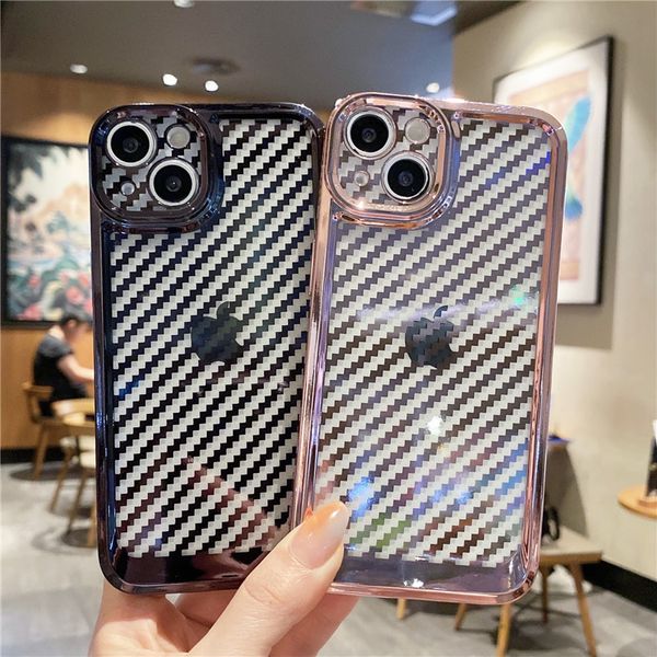 Überzug Carbon Fiber Clear Cases für iPhone 13 12 11 Pro Max X XR XS 7 8 Plus SE SE3 Luxus weiche Silikon TPU Stoßstange Abdeckung