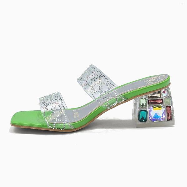 Сандалии Arden Furtado Summer 2022 Fashion Women's Women's Chune Crystal Othestone Зеленый белый элегантный кусочек каблуки тапочки богемия слайды 41