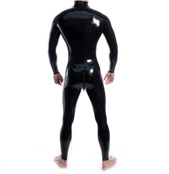 Modische Catsuit-Kostüme, PVC-Kunstleder, schwarz, doppelte Schultern, Reißverschluss, Herren-Ganzkörper-Design, sexy Latex-Enge-Overall-Kleidung mit Reißverschluss im Schritt