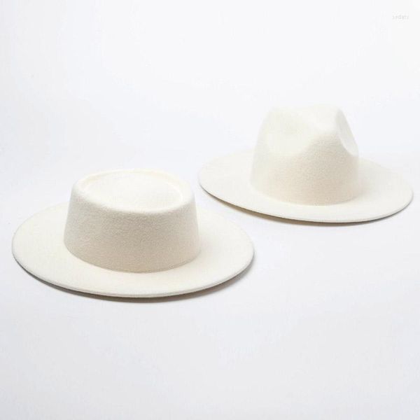 Boinas falhas falhas de lã Felta chapéus brancos de aba larga para festa de porco de festa de porco Fedora chapéu de tribo Base de Triby