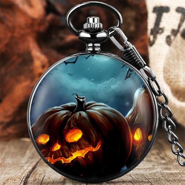 Pocket Watches Halloween Series tema quartzo assistir vintage cadeia preta relógio de algaris