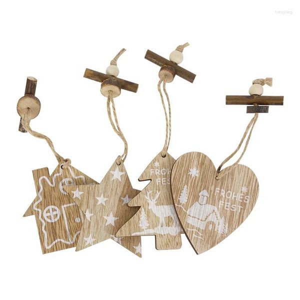 Decorações de Natal 2pcs ornamentos de madeira estrela formato de coração pingentes de natal árvore pendurada em madeira de madeira para festa em casa