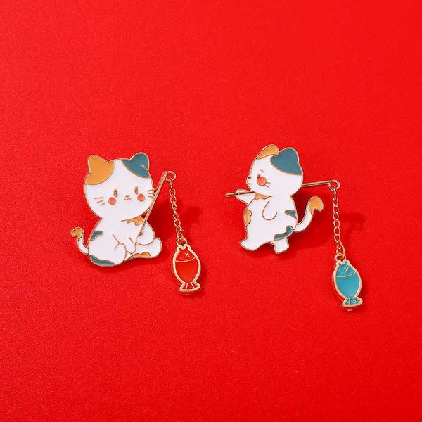 Cartoon Cine Creative Kitten Fishing Wilch Leale Creative Nicchia Design Miciria Backge Accessori Pin Badge