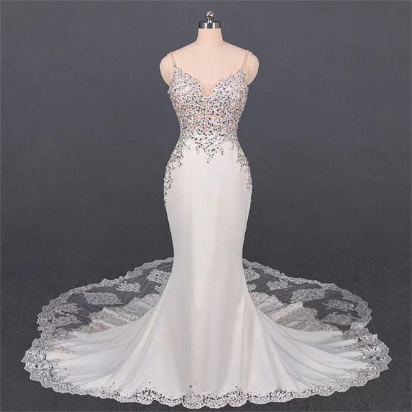 Abito da sposa sireaid Sexy bretelle sexy con pace a V con pace Big Tail Slim Fit Wedding My9241