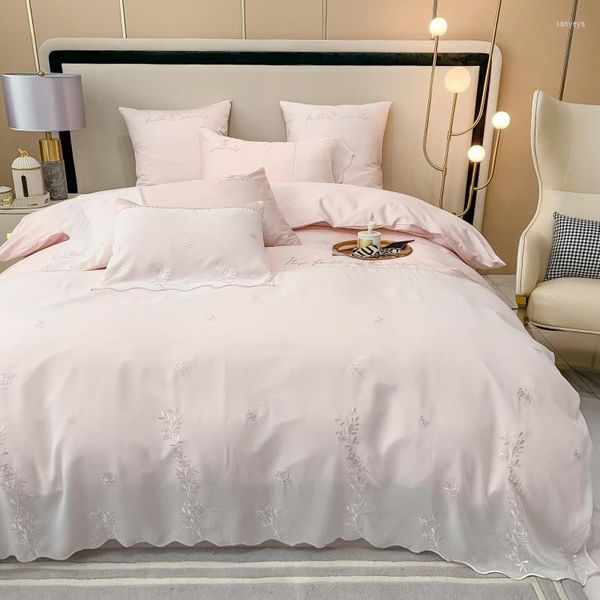Bedding Sets French Princess Style 1200TC Egito flores de algodão Bordado Conjunto de renda Quilt/Duvet Capa de cama Prophases