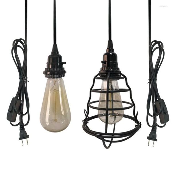 Lampade a sospensione Retro Industrial US Plug Lights Gabbia metallica Lampada a sospensione Luminaria per soggiorno Coffee Shop Bar Loft Switch