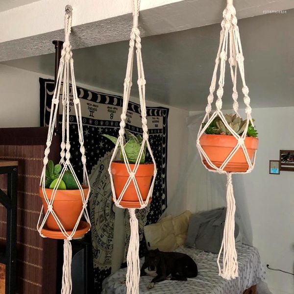 Forniture da giardino macrame a mano cestini per ganci per piante pentole di fiori decorazione sospesa decorazione di corda di sollevamento annodata