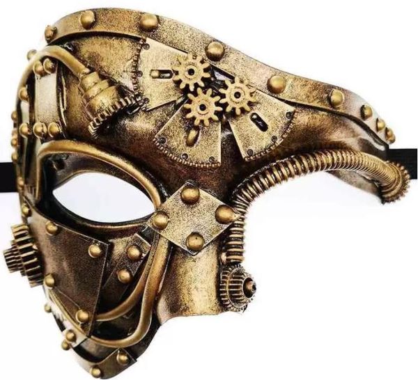 M￡scaras venezianas punk masculino mec￢nico de capacete steampunk halloween cosplay party traje meia m￡scara de face