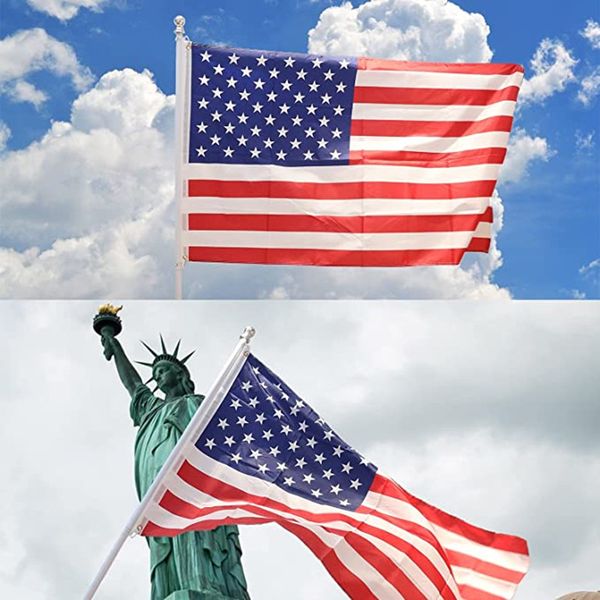 Bandiera americana 3x5 Ft Colori vivaci Intestazione in tela di poliestere e occhielli in ottone con doppia cucitura Serie Stampata Bandiera USA Premium Outdoor