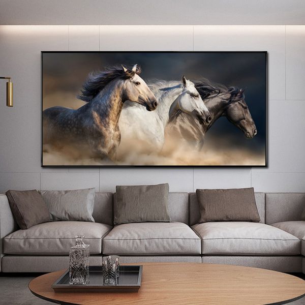 Pintura a cavalo em preto e branco Pintura de parede de arte pintando pôsteres de animais e impressão de imagens de parede para decoração da sala de estar