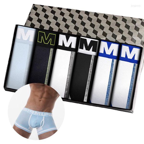 Mutande 6Pcs Ins Style Cotton Gay Sexy Men Boxer Hip Raise Trunk Uomo Intimo Boxer Mutandine da uomo Freegun